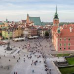 Panoramic view of the Royal Castle and the Castle Square in Old Town of Warsaw
